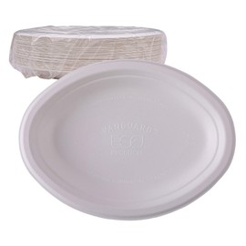 ECO PRODUCTS Vanguard Compostable Disposable Paper Plates, 10" Oval Eco-Friendly Plates, BPI-Certified, No-Added PFAS, White, Pack of 50