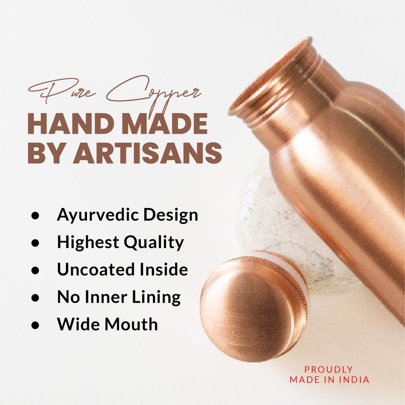 VedVision Copper Water Bottle - 32 Oz Copper Bottle Plain