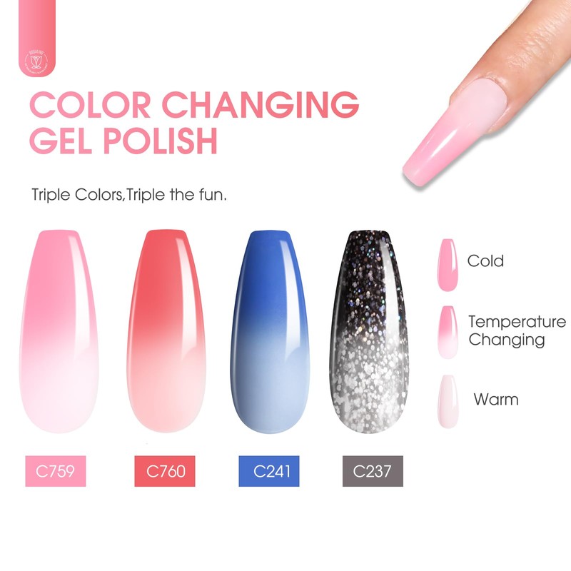 Color Changing Gel Nail Polish, 8 Colors Mood Change Gel