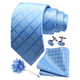 GUSLESON - Juego de gemelos de 8 cm para hombre con corbata y solapa a cuadros, Azul-cielo, general