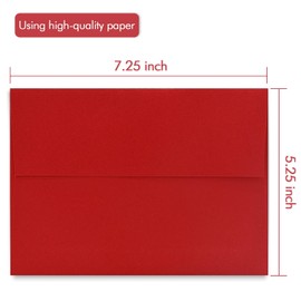 A7 Red Invitation 5x7 Envelopes 100 Pack- Self Seal, Square Flap,Perfect for 5x7 Cards, Weddings, Birthday, invitations, Graduation, Baby Shower, 5.25 x 7.25 Inches, 100 Pack, (Red)