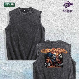 GODSPEED Skull Knight - Printed Washed Vest US Local Warehouse 3 Colors Cotton Breathable Trendy TopSize: M, Color: Black