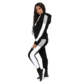 TOPSRANI Womens Sweatsuits Tracksuit Two Piece Outfits Casual Color Block Jogging Sweat Suits Matching Jogger Pants Set Black L