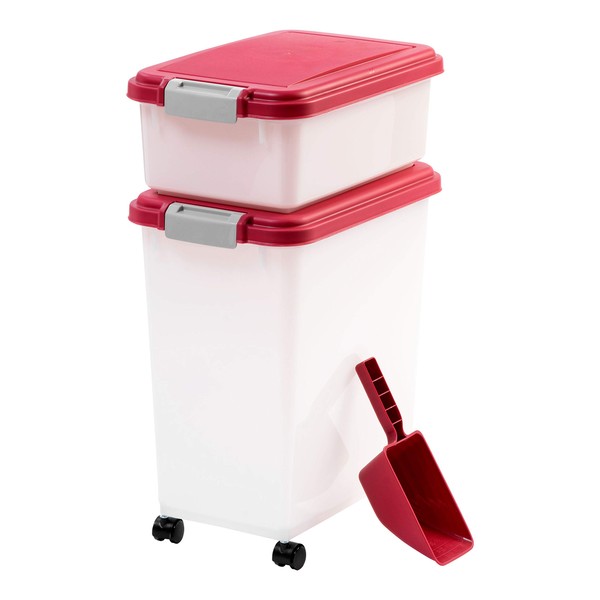 IRIS USA 3-Piece Airtight Food Storage Container Combo with Scoop for Pet, Dog, Cat and Bird Food, Garnet Red