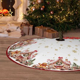 Christmas Tree Skirt 30Inches Christmas Gingerbread Sweet Candy Lollipop Xmas Tree Skirt Mat for New Year Holiday Christmas Party Red Gold Decorations (Red, 30in)