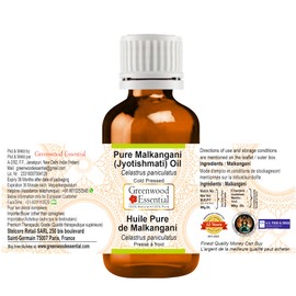 Greenwood Essential Pure Malkangani (Malkangni/Jyotishmati) Oil (Celastrus Paniculatus) Natural Therapeutic Quality Cold Pressed (Pack of Three) 100 ml x 3 (10 oz)