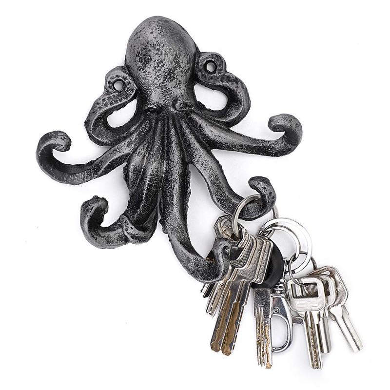 BSTKEY Cast Iron Octopus 5 Tentacles Decorative Wall Hook -