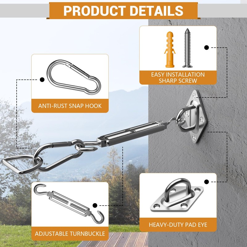 304 Stainless Steel Awning Attachment Set Accessories for Triangle, Awning