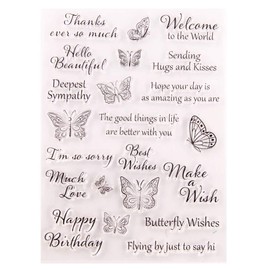 Sentiment Butterfly Wishes Much Love Happy Birthday hugs and Kisses Rubber Stamps Clear Stamps for Card Making Decoration and DIY Scrapbooking Rubber Stamps for Crafts