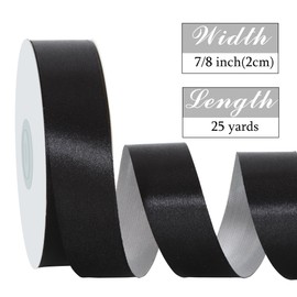 RIBBOOO Black Double Face Satin Ribbon, 7/8 Inch 25 Yards Fabric Silk Ribbon for Craft, Wreath Bow, Gift Wrapping, Wedding, Christmas Party Decoration
