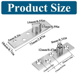 2 Sets Eccentric Pivot Hinge 360° Rotation Hinge Revolving Door Stainless Steel Concealed Rotating Hinge 73x18mm for up Down Shaft Door Window Cabinet(Eccentric Pivot Hinges, 73 * 18mm)