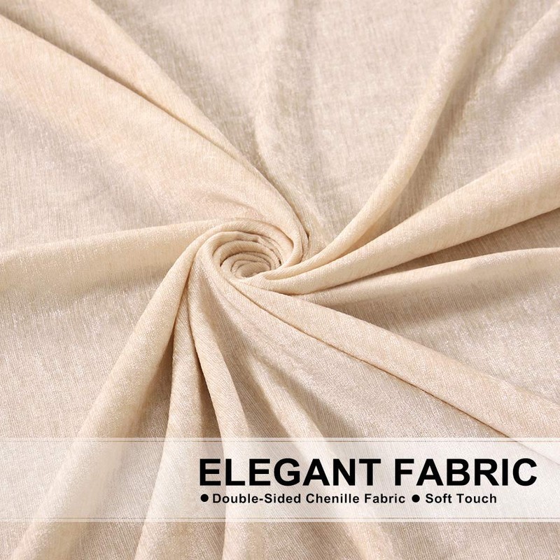 ELKCA Beige Chenille Window Curtains Valance for Living Room Waterfall