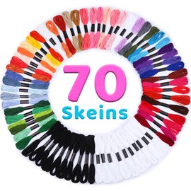 Dercuy Embroidery Floss,70 Skeins Mixed Colors Cross Floss Stitch Thread, Hand Sewing Needle for Embroidery,Rainbow Color Friendship Bracelet String for Bracelet Making, Sewing Crafts