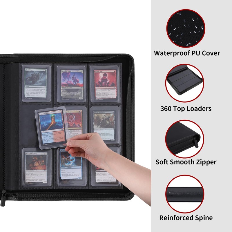 Snekdy Top loader Binder, 9 Pockets Top Loader，Holds 360 Top