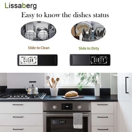 Lissaberg Dishwasher Magnet Clean Dirty Sign, Upgrade Strong Magnet Slide Indicator, Easy to Read, Non-Scratch Water Resistant,Kitchen Organization, Leaf Black