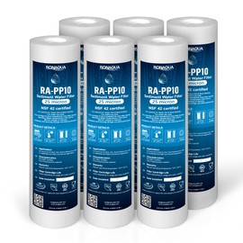 Ronaqua 25 Micron Sediment Water Filter Cartridge 10"x2.5", NSF Certified, 4-Layer Filtration for any 10-inch RO Units & Whole House Systems, Compatible with Culligan P5, AP110, WHKF-GD05, 6 Pack