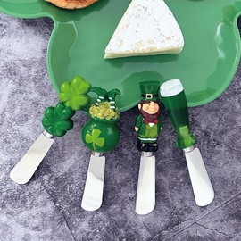 Supreme Housewares Luck of The Irish Cheese Spreaders, Hand-Painted Resin Handles with Stainless Steel Blades for Spreading Cream Cheese, Butter, and Jam, Assorted St. Patrick's Day Designs, Set of 4