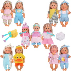 10 Sets for 10-11-12 Inch Baby Doll Clothes Dress Newborn Baby Doll Accessories Gown Costumes Outfits with Schoolbag Kitchen Toy Xmas Present (for 10-12'' Doll)