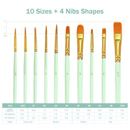 Bougimal Brush Set of 20, Nylon Acrylic Paint Brush, Painting Oil Paint Brush Set for Watercolour Oil Painting, Green