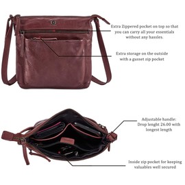 Cochoa women Real Leather Small Triple Zip Crossbody Bags Purse Travel Bag