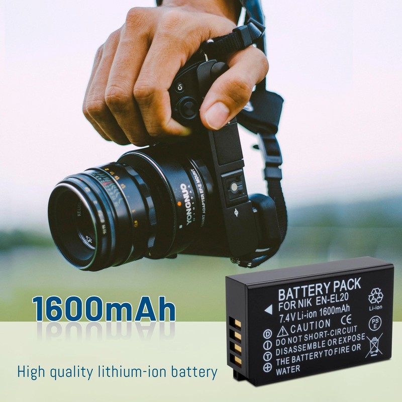 2 Pack EN-EL20 EN-EL20a Battery with Charger Compatible with Nikon