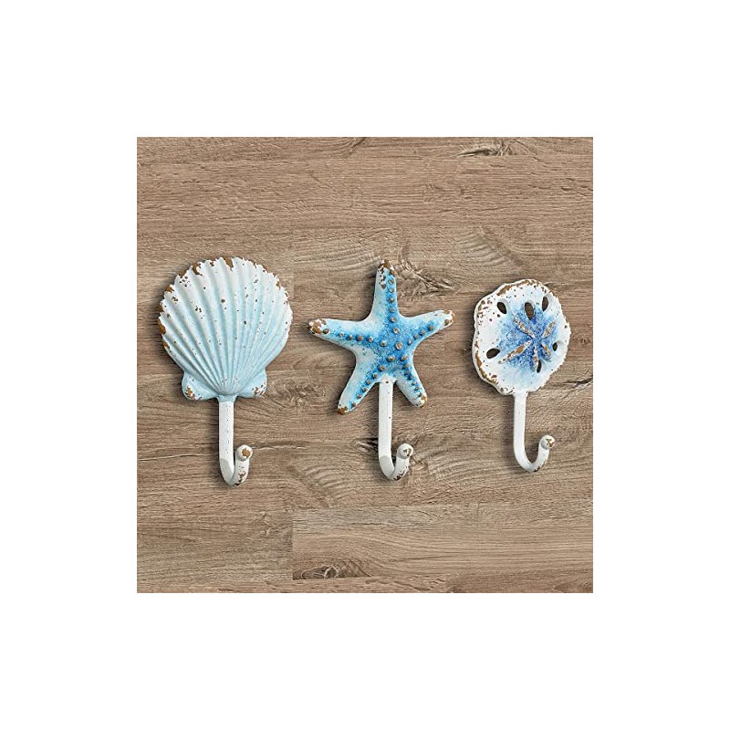 BLACK FOREST DECOR Aqua Beach Shell Hooks - Set of
