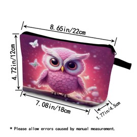 YULUENZE Owl Present Pink Owl Makeup Bag Cute Small Organizer Bag with Zipper Butterfly Owl Print Cosmetic Bag Birthday Presents for Owl Lovers Women Sisters Friends