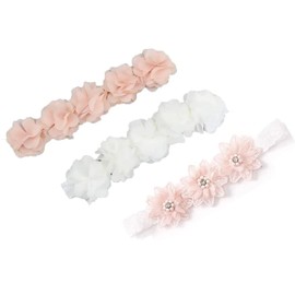 LATRAT Newborn Baby Girl Headband Lace Petals Hair Accessories Baby Girls Super Stretchy 3 Pack, Pink, White
