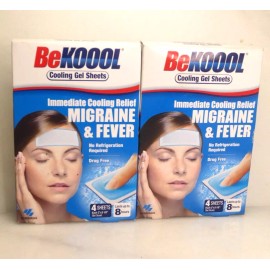 BEKOOOL BE KOOOL IMMEDIATE COOLING RELIEF MIGRAINE & FEVER 4 SHEETS BOXED LOT OF 2