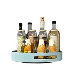 SUNYEAP Lazy Susan Turntable Spice Rack, Metal Rotating Tray Organizer for Cabinet Countertop Cupboard Table in Kitchen or Pantry (Steel 25cm 10 inches) (Gray Blue)