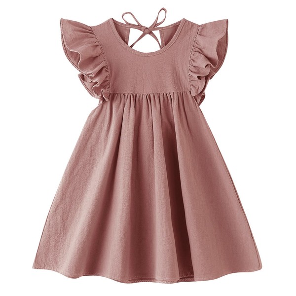 JNKLWPJS Toddler Linen Dress Baby Girls Ruffle Halter Sleeveless Casual