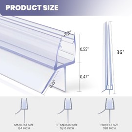 Frameless Shower Door Bottom Seal Strip for 3/8"(10mm) Thick Glass, Super Clear 36 Inch Long 2PCS Shower Door Seal, to Water Block