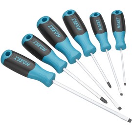 HAZET Screwdriver 811/6, 6-Piece Set, Phillips PH and Slotted Profile, Non-Slip 3-Component Handle for High Power Transmission
