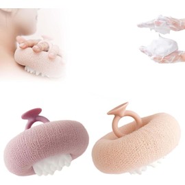 Bola de baño de girasol 2 en 1 – Cepillo exfoliante con ventosa súper suave – Esponja de malla para ducha – Limpieza y masaje para mujeres y hombres (Albaricoque+Morado)