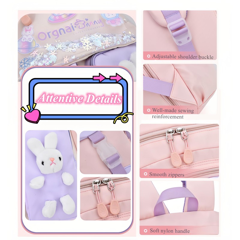 2Pcs Kawaii Bunny Primary Girls Backpacks Elementary School Bags Bookbags