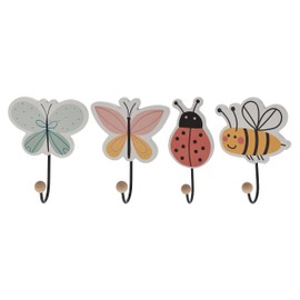 Children's Coat Hooks with Animal Motifs - Set of 4 - Wall Coat Hooks Made of Wood - Children's Wardrobe Hooks Wall Coat Hooks Butterfly Bee Ladybird