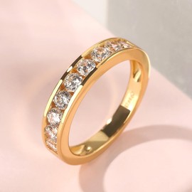 Jeulia 925 Sterling Silver Women's Yellow Gold Engagement Ring Eternity Rings Wedding Rings Cubic Zirconia Crystal Women's Ring for Anniversary, Christmas, Valentine's Day, Sterling Silver, Zircon