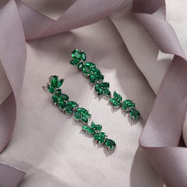 EVER FAITH Long Earrings with Cubic Zirconia for Women Party Bridal with Plated Crystal Flower Leaf Chandelier Earrings Clear Silver Tone, Cubic Zirconia, Cubic Zirconia