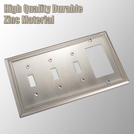 Henne Bery Sunken Pearls Decorative Wall Plate Switch Plate Outlet Cover (Triple Toggle/Single Decorator, Satin Nickel)