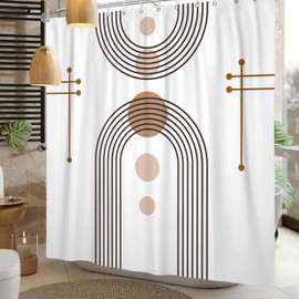 Sillsloso Mid Century Boho Shower Curtain Abstract Arch Sun Rainbow Modern Minimalist Geometric Aesthetic Shower Curtains for Polyester Fabric Bathroom Decorations 72x72 inch