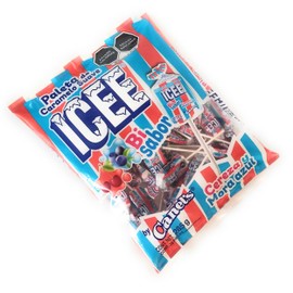 Paletas de caramelo suave ICEE bisabor (cerezas & mora azul) by Canel´s. Bolsa de 285gr.