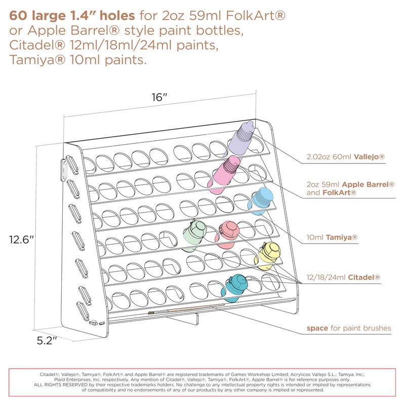 Plydolex Paint Rack Organizer with 60 Holes Suitable for Citadel