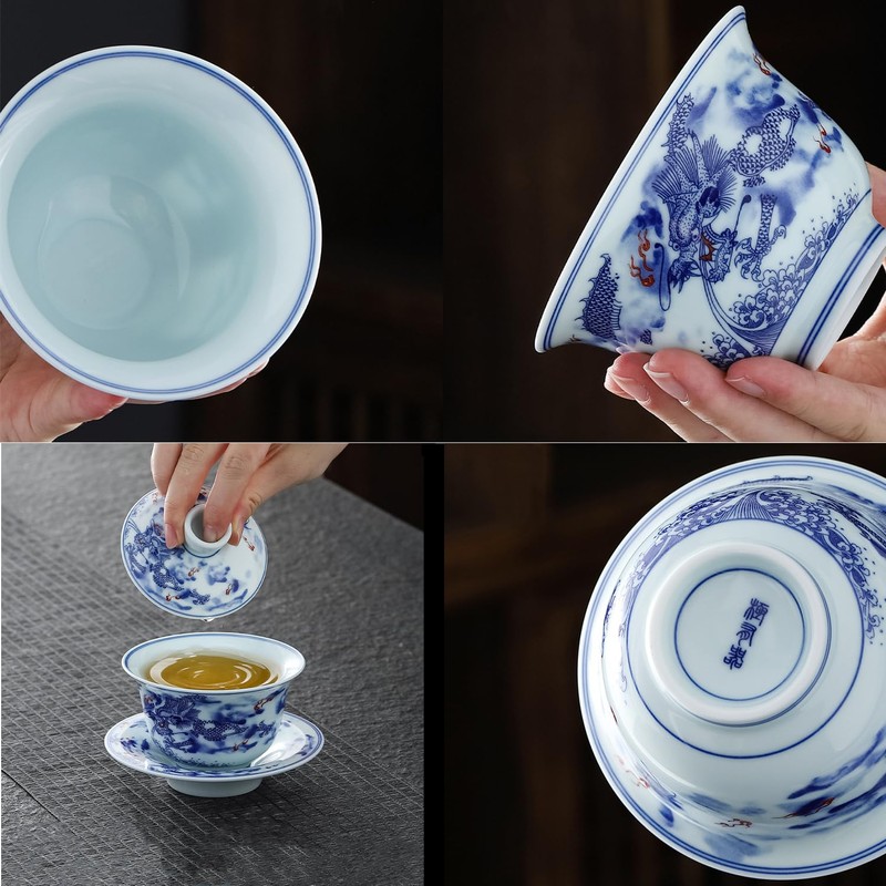 JWCBDY Ceramic Gai Wan Set, Gaiwan Tea Cup With Lid