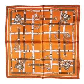 JERLA Women's Men's Small Square 100% Real Mulberry Silk satin Scarfs Hair head face scarf 21" x 21" (Orange chain)