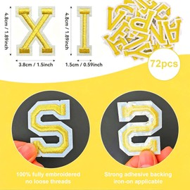 Cedryn 72 PCS Iron on Letter Patches A-Z Numbers 0-9 Sew on Letters 1-1,5 Inch Iron on Cloth Patch, Iron on Embroidered Alphabet Patch for Clothing, Pants, Hats, Bags DIY Accessories-Yellow
