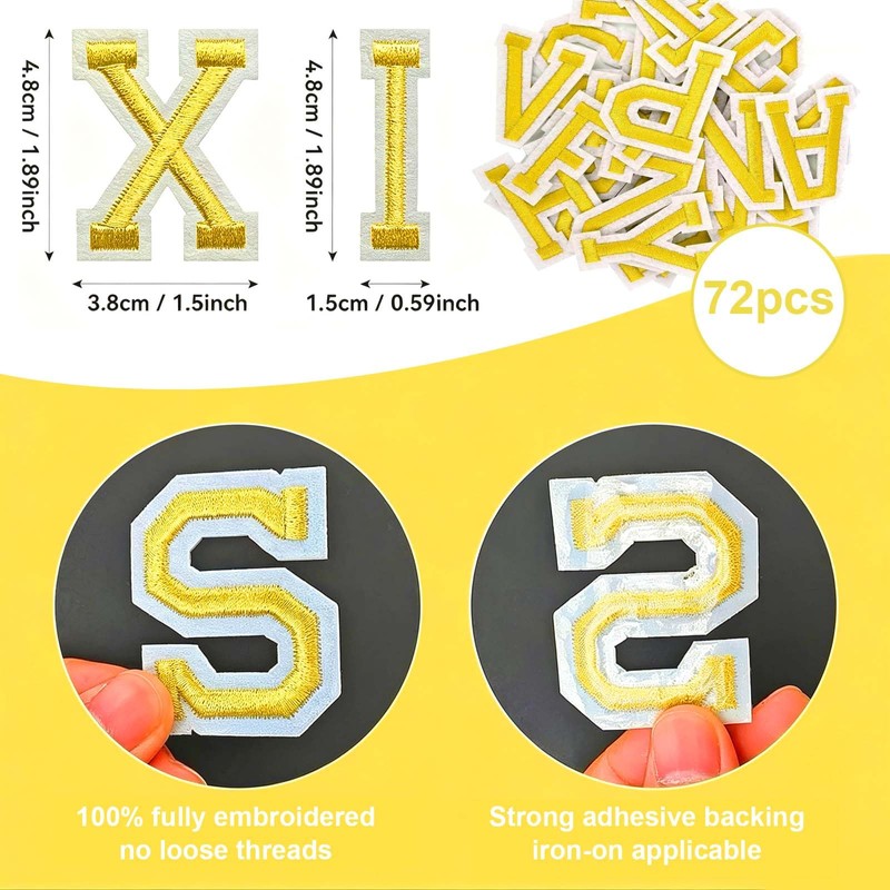 Cedryn 72 PCS Iron on Letter Patches A-Z Numbers 0-9