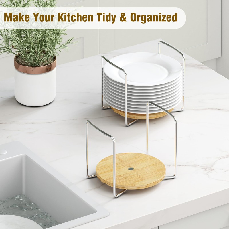 Dish Racks for Kitchen Countertop Organizer - Bamboo Plate Holder