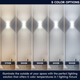 LUXRITE Square LED Up and Down Wall Sconce, Metal, 5CCT 2700K | 3000K | 3500K | 4000K | 5000K, Modern Indoor and Outdoor Wall Light, 15W, 1000LM, IP65 Waterproof, ETL Listed - White
