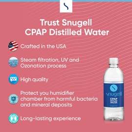 Snugell Distilled Water for CPAP Machines, Travel Size Bottles (24-Pack, 16.9 oz Each) – Up to 60 Days Supply – Clean, Multi-Use, Travel-Friendly, Made in USA