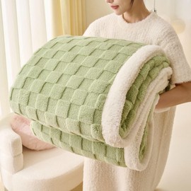 Sherpa Throw Blanket for Couch, Flannel Cozy Soft Thick Blanket for Bed - Fleece, Sage Green, 60x80 Inches